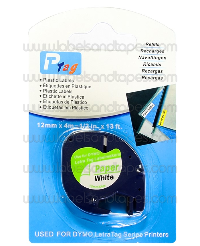 Compatible Dymo Letratag Étiquette Ruban 12mm x 4m Blanc S0721610 91221  pour Dymo LT 100H LT100h LT100T LT110T XR